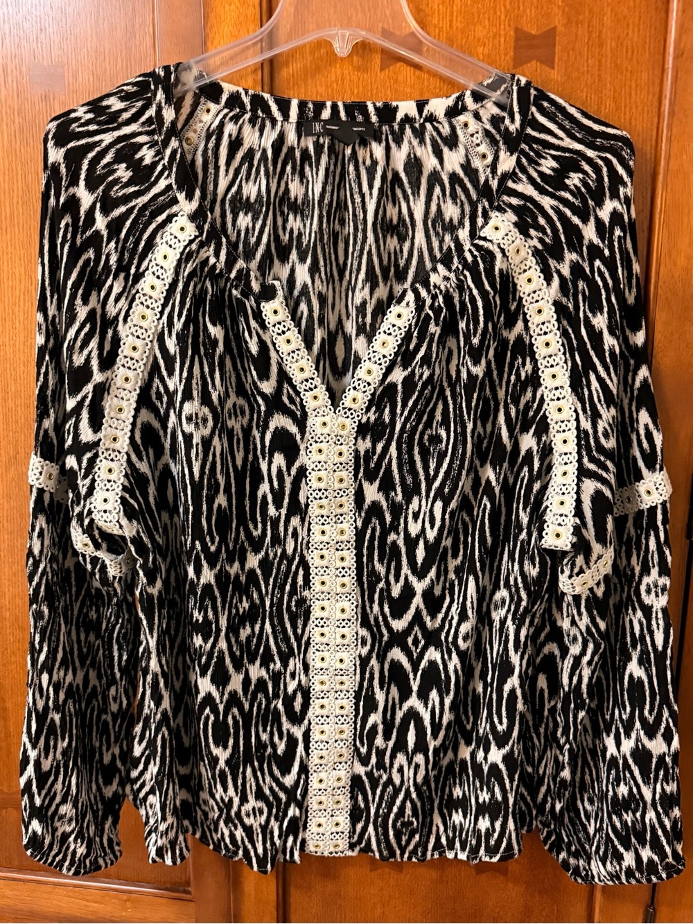 I.N.C. International Concepts Black and White Patterned Tunic w/Cream Lace Trim